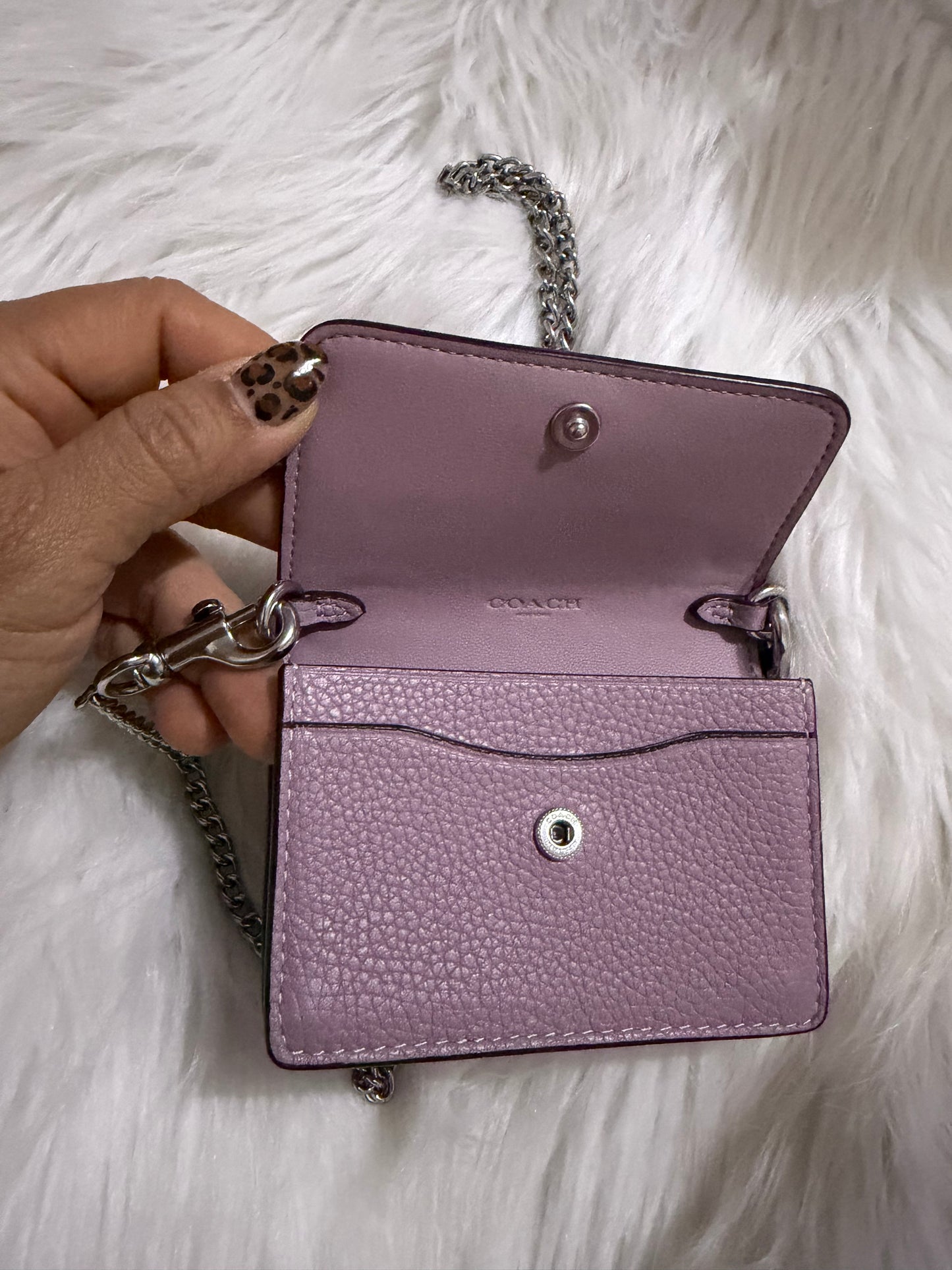 Coach Essential Half Flap Card Case with a chain strap