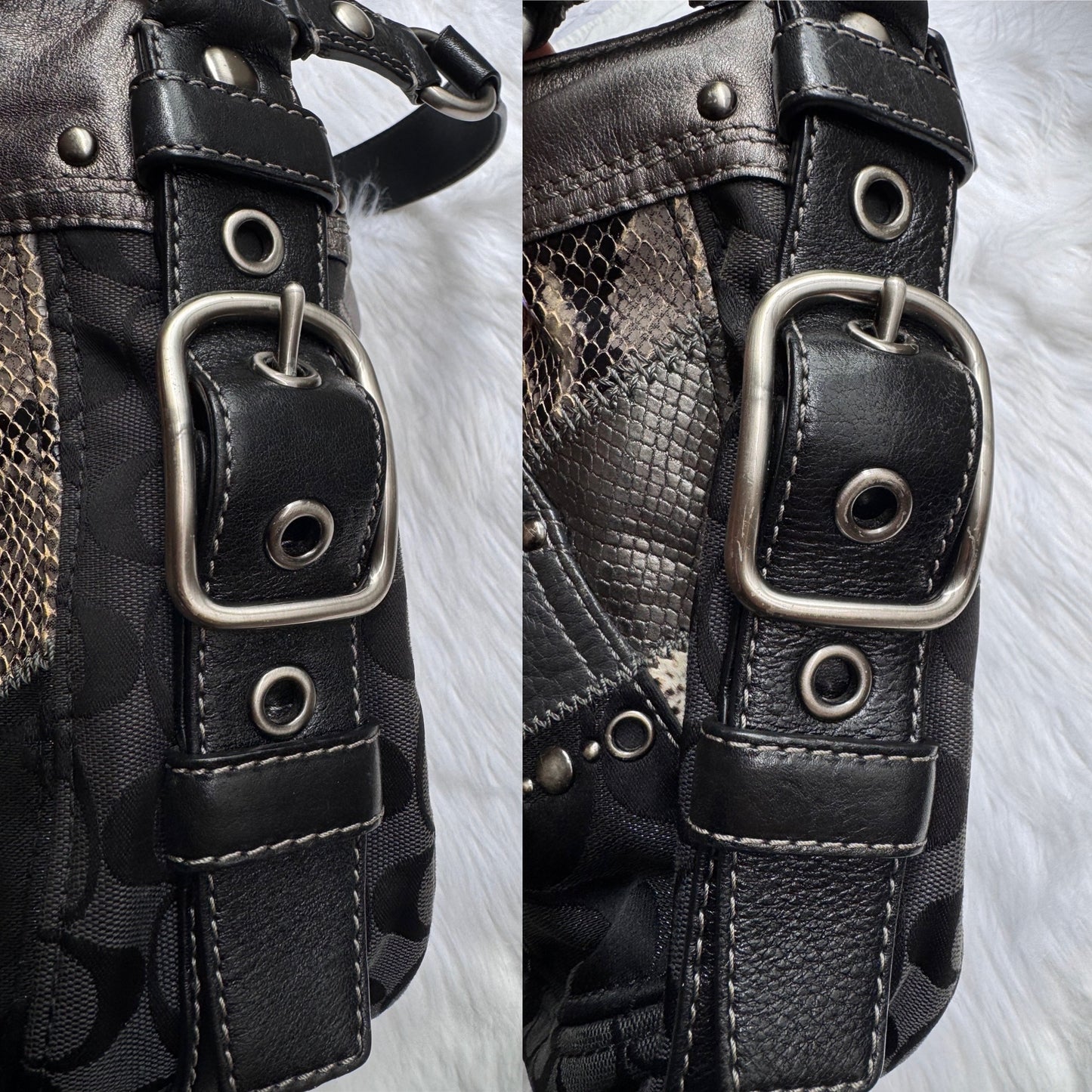 Coach Zoe Black Grey Silver Patchwork