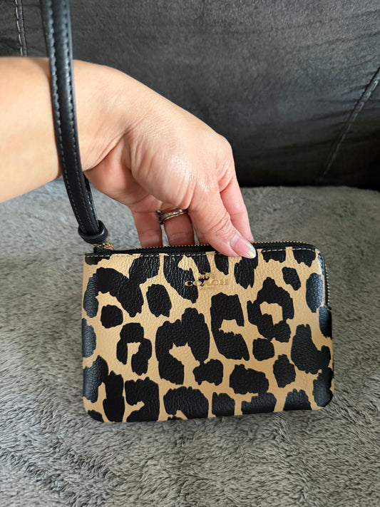 Coach Corner Zip Leopard Wristlet