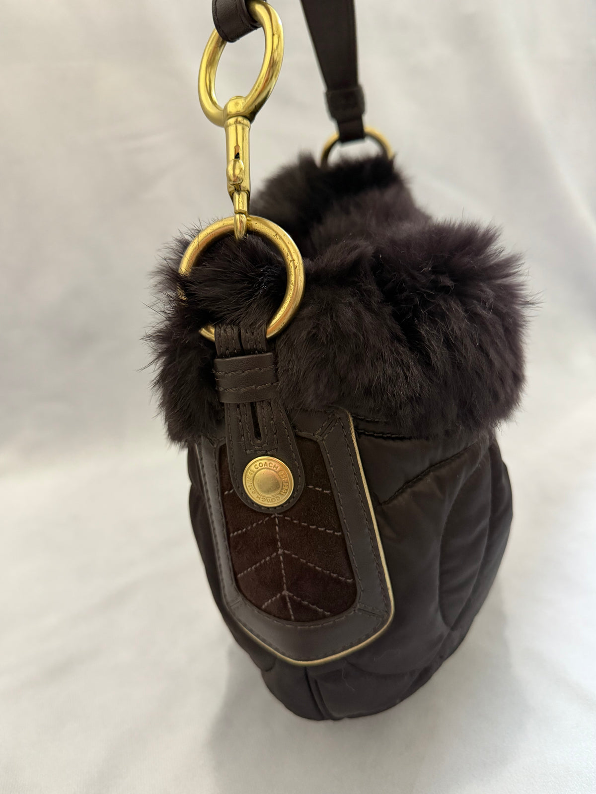 Coach Soho Ski Hobo Brown Rabbit Fur