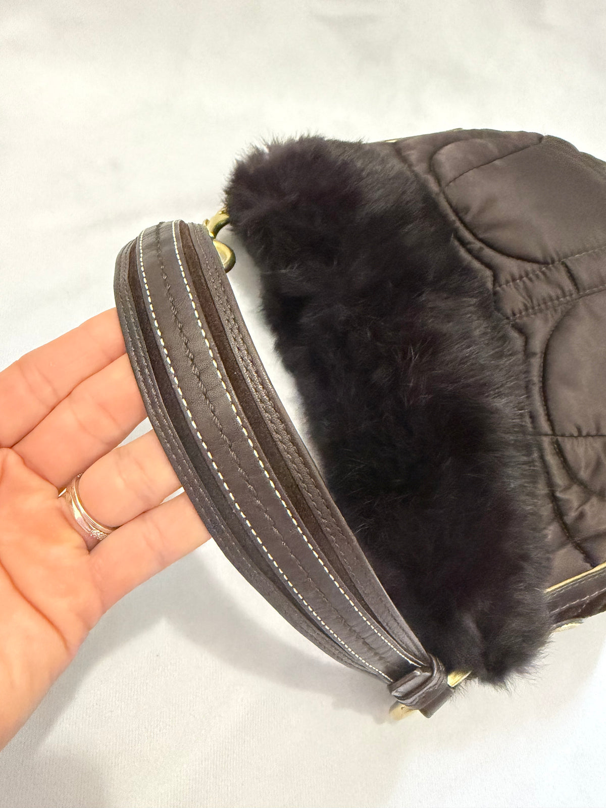 Coach Soho Ski Hobo Brown Rabbit Fur