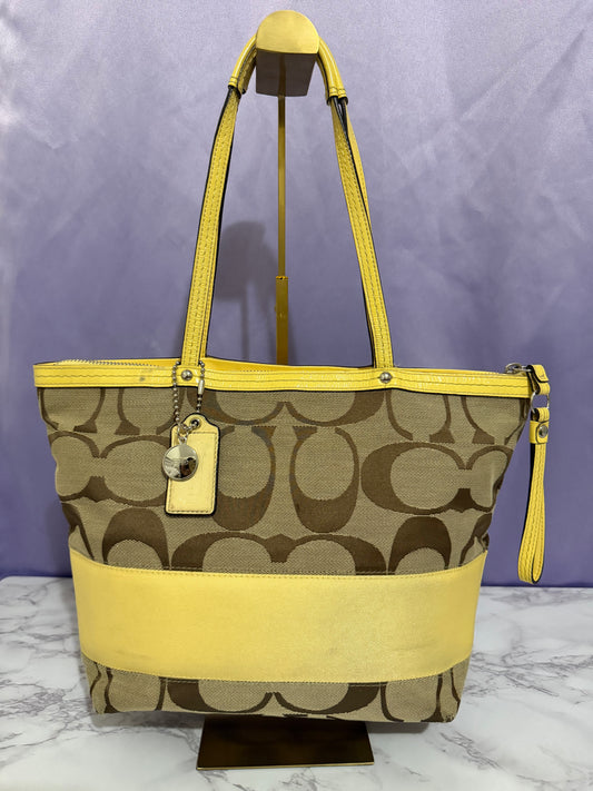 Coach Khaki/Beige Signature Stripe Tote