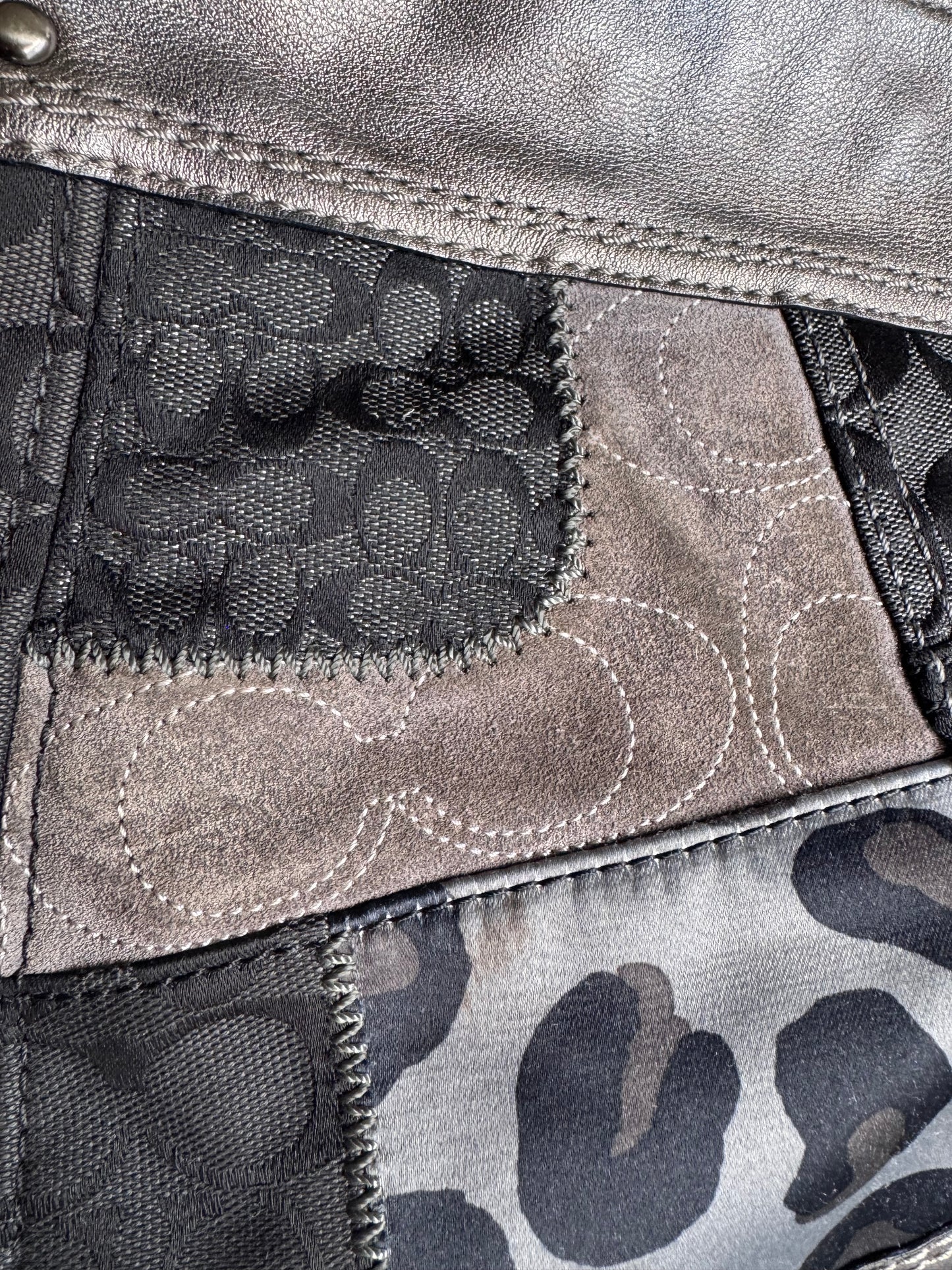Coach Zoe Black Grey Silver Patchwork