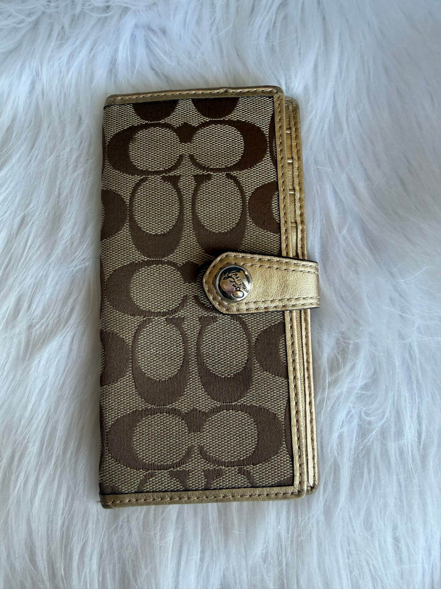 Coach signature canvas wallet with gold metallic trim