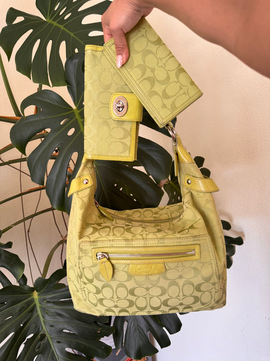 Coach Penelope Hobo Lime green. Bag, Wallet and checkbook