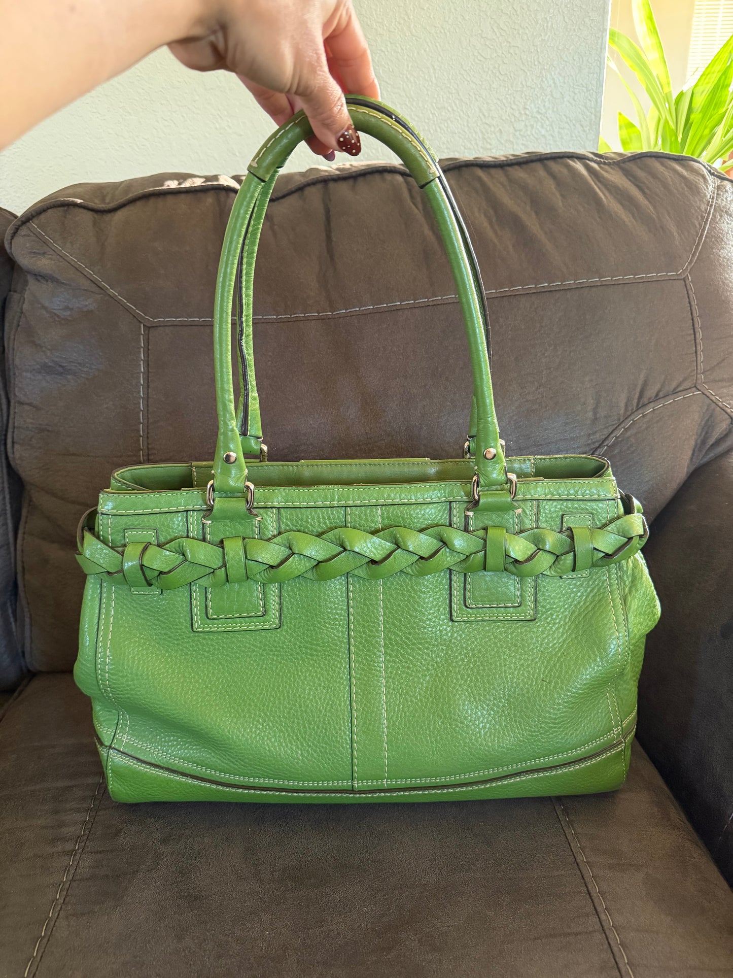 Coach Hampton Tote green pebble leather