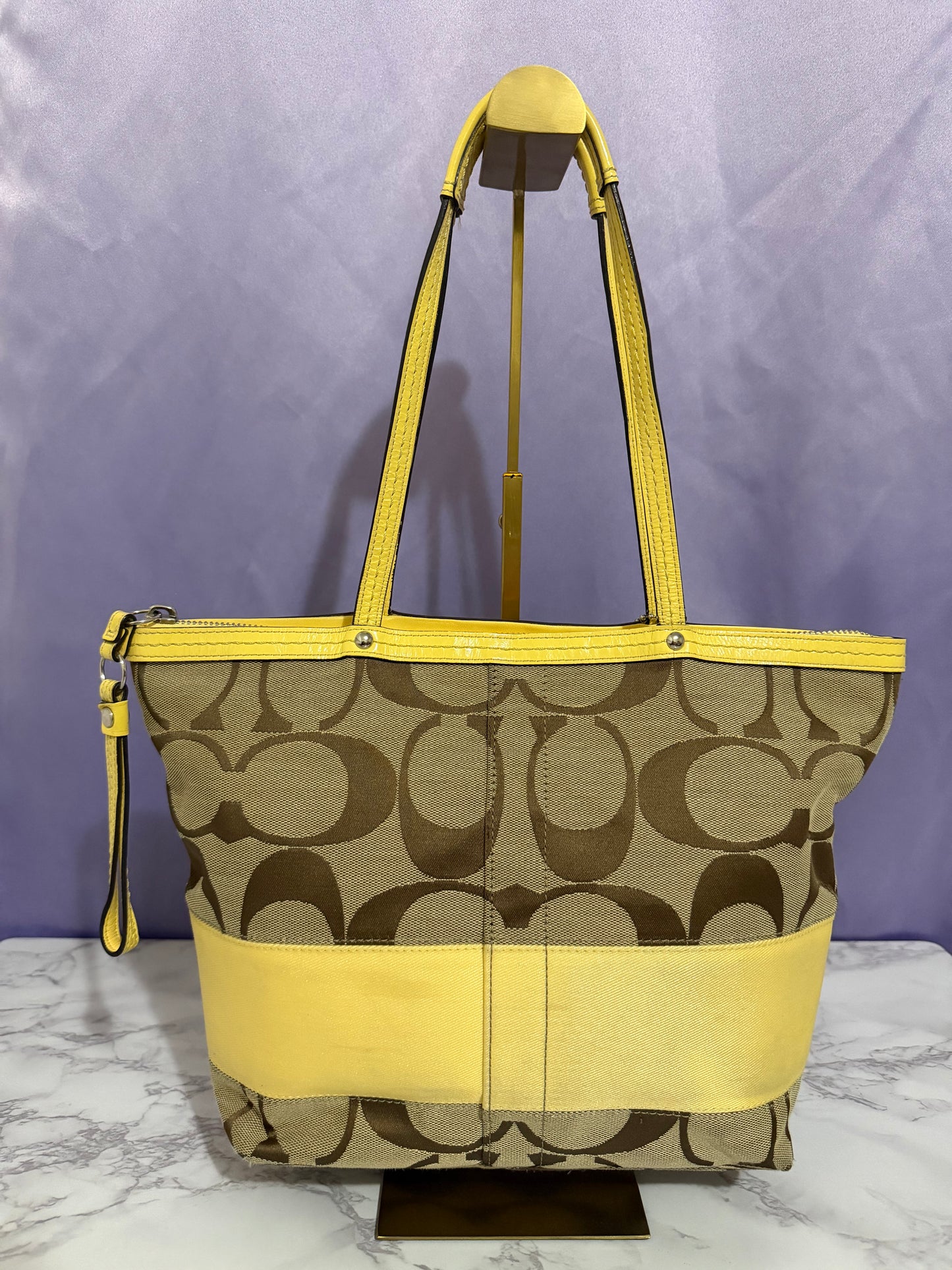 Coach Khaki/Beige Signature Stripe Tote