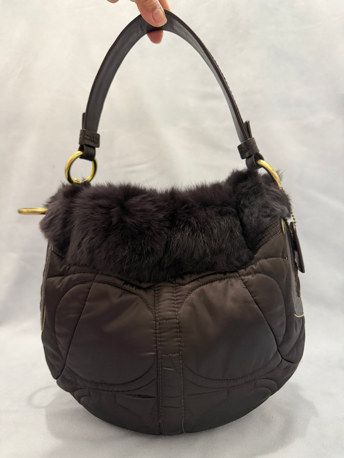 Coach Soho Ski Hobo Brown Rabbit Fur