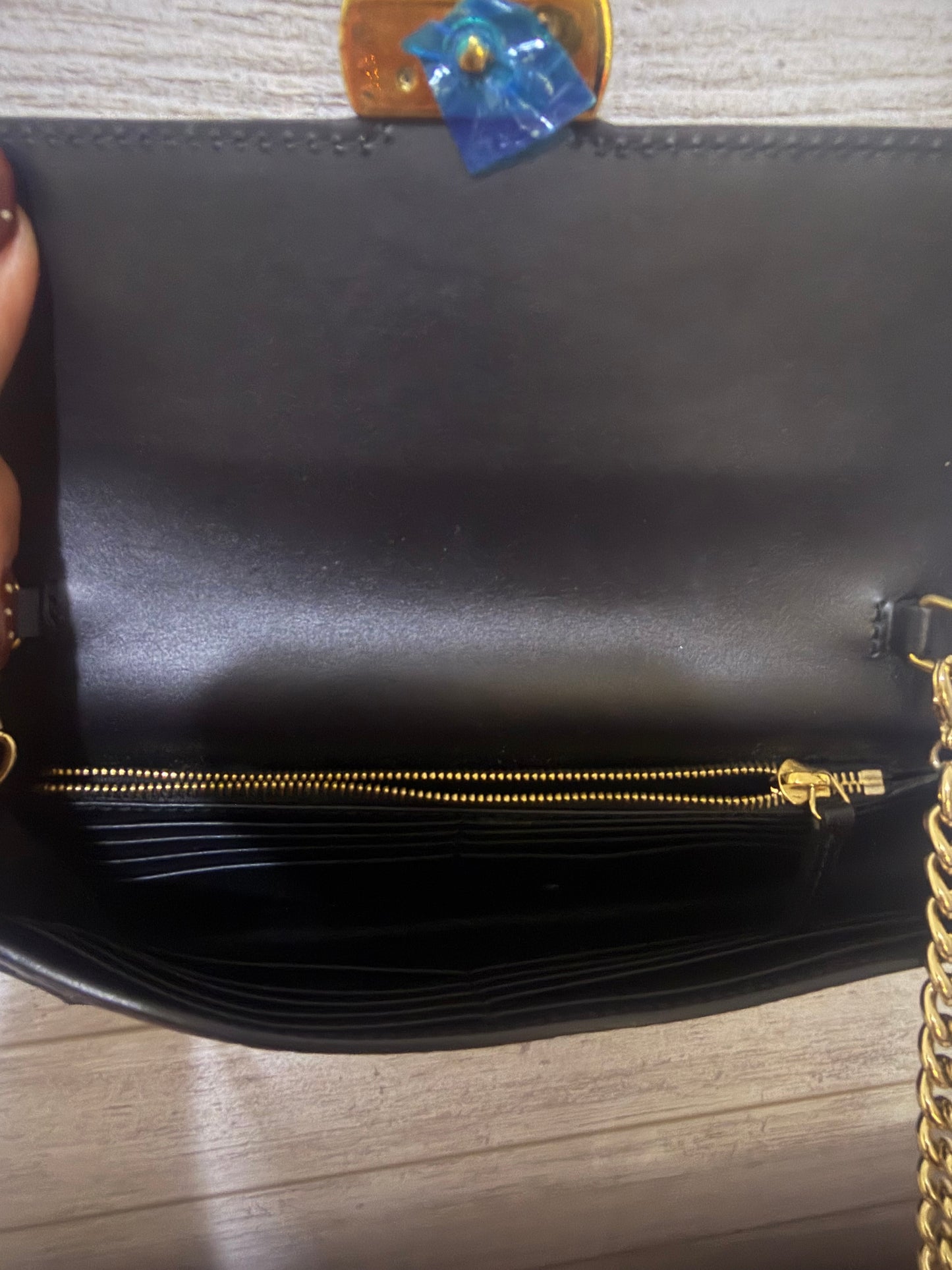 Gucci Guccissima Black leather wallet on a chain