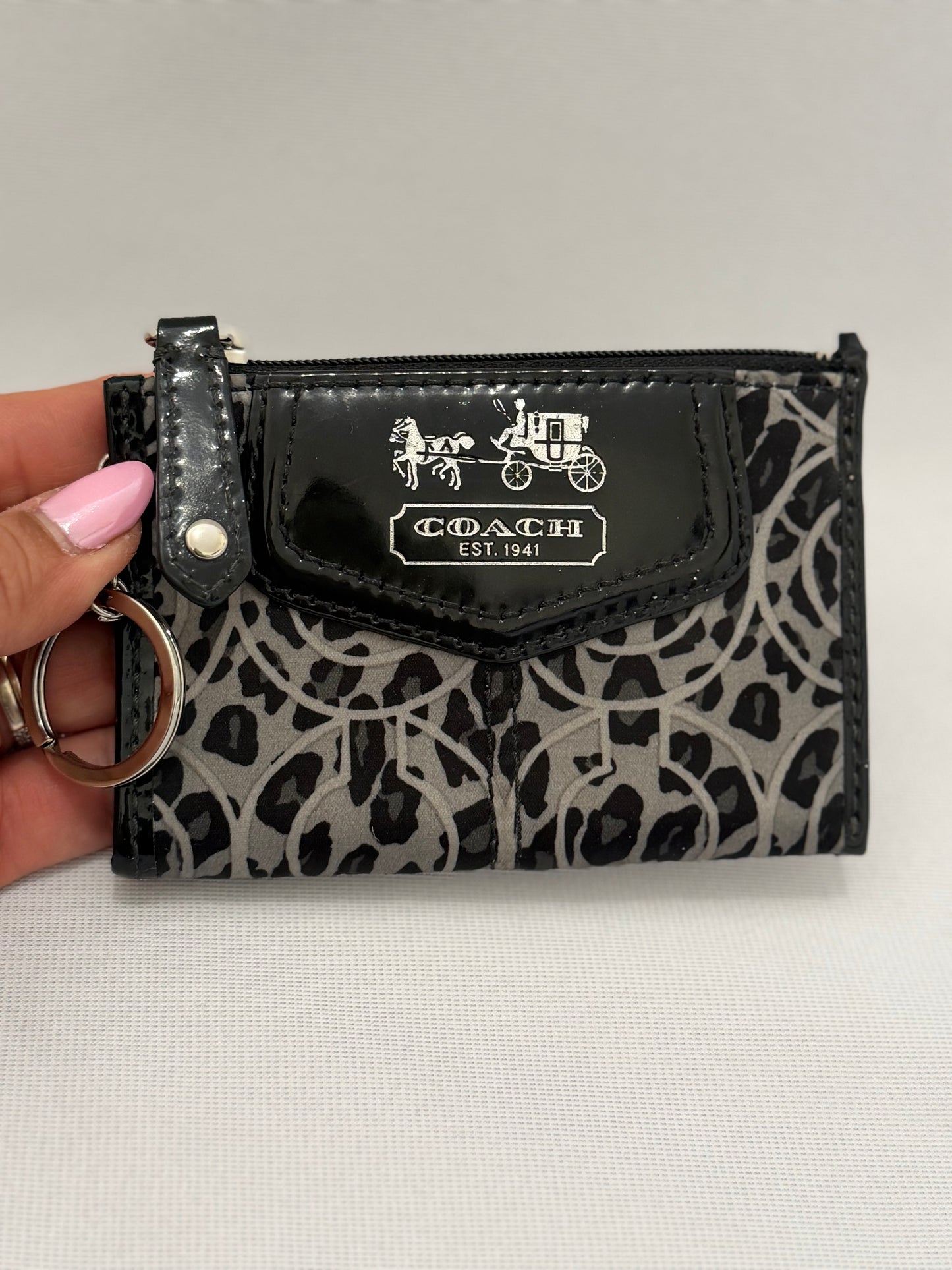 Coach Black/Grey Coin/Car Holder Animal-Print