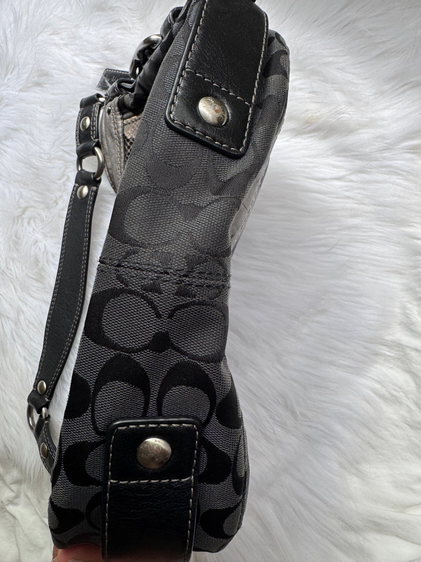 Coach Zoe Black Grey Silver Patchwork