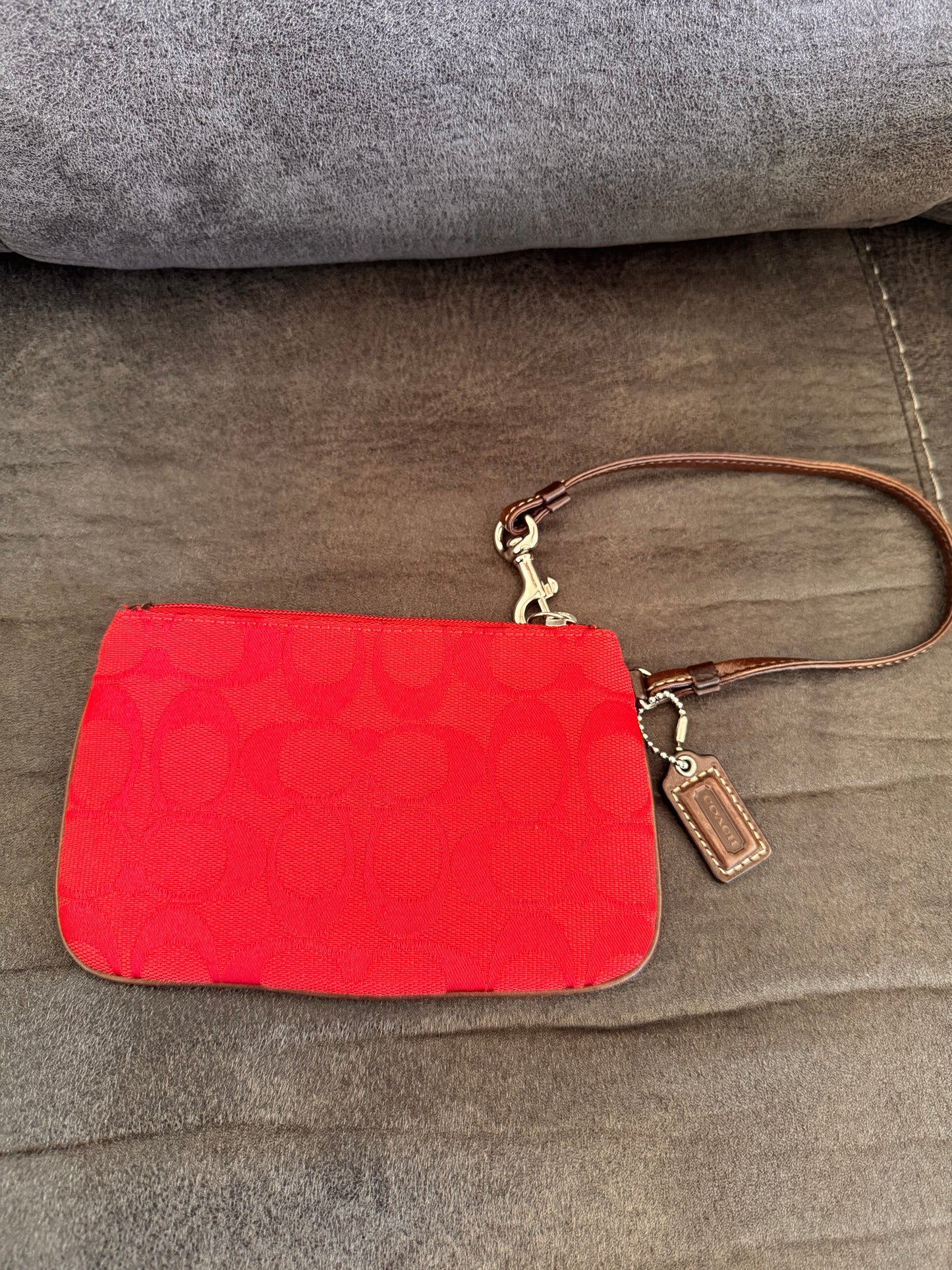 Coach Red Signature Canvas Wristlet