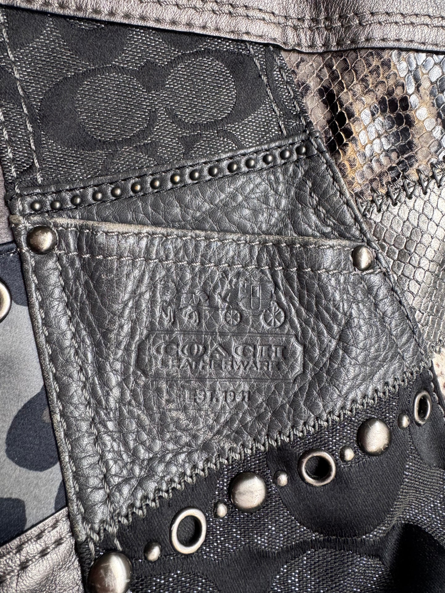 Coach Zoe Black Grey Silver Patchwork
