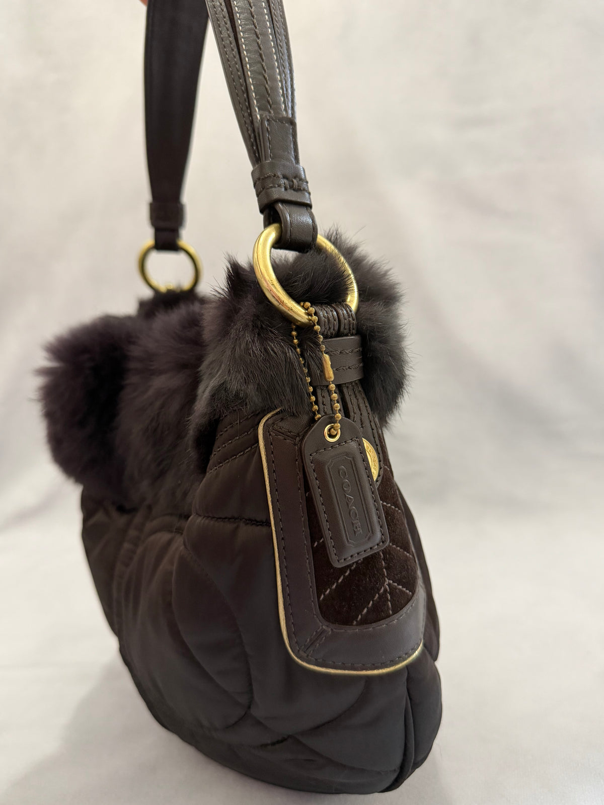 Coach Soho Ski Hobo Brown Rabbit Fur