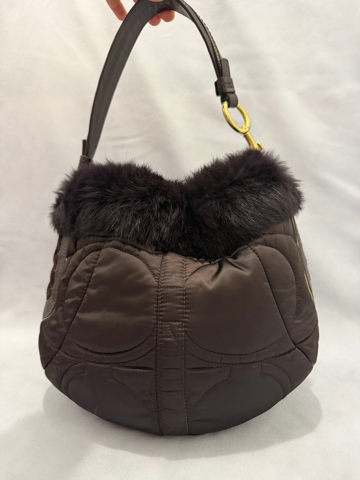 Coach Soho Ski Hobo Brown Rabbit Fur