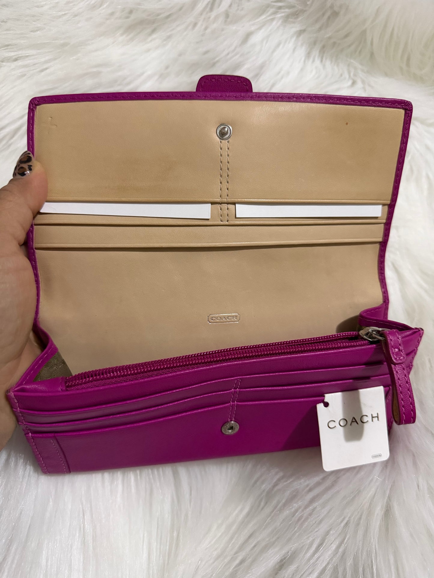 Coach Soho hot pink leather long buckle wallet.