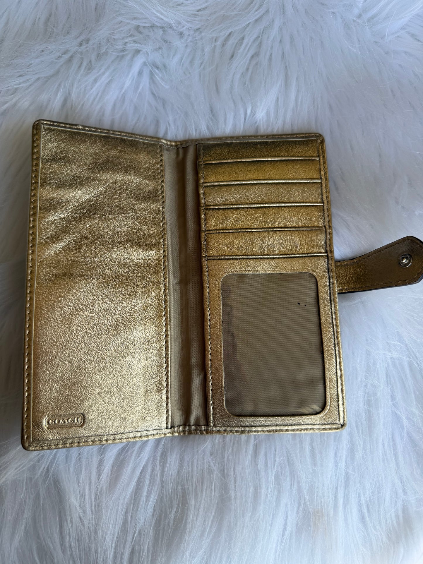 Coach signature canvas wallet with gold metallic trim