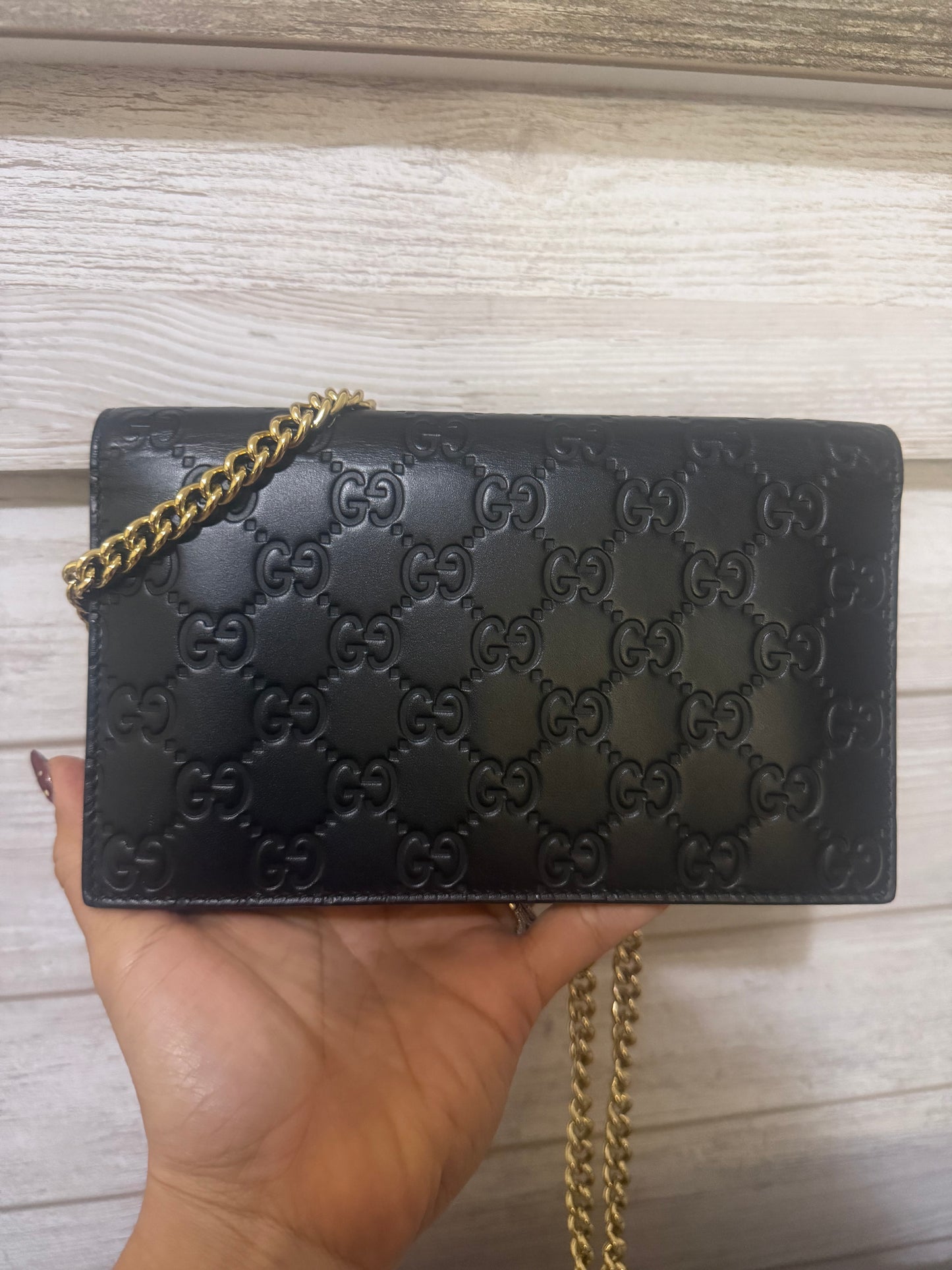 Gucci Guccissima Black leather wallet on a chain