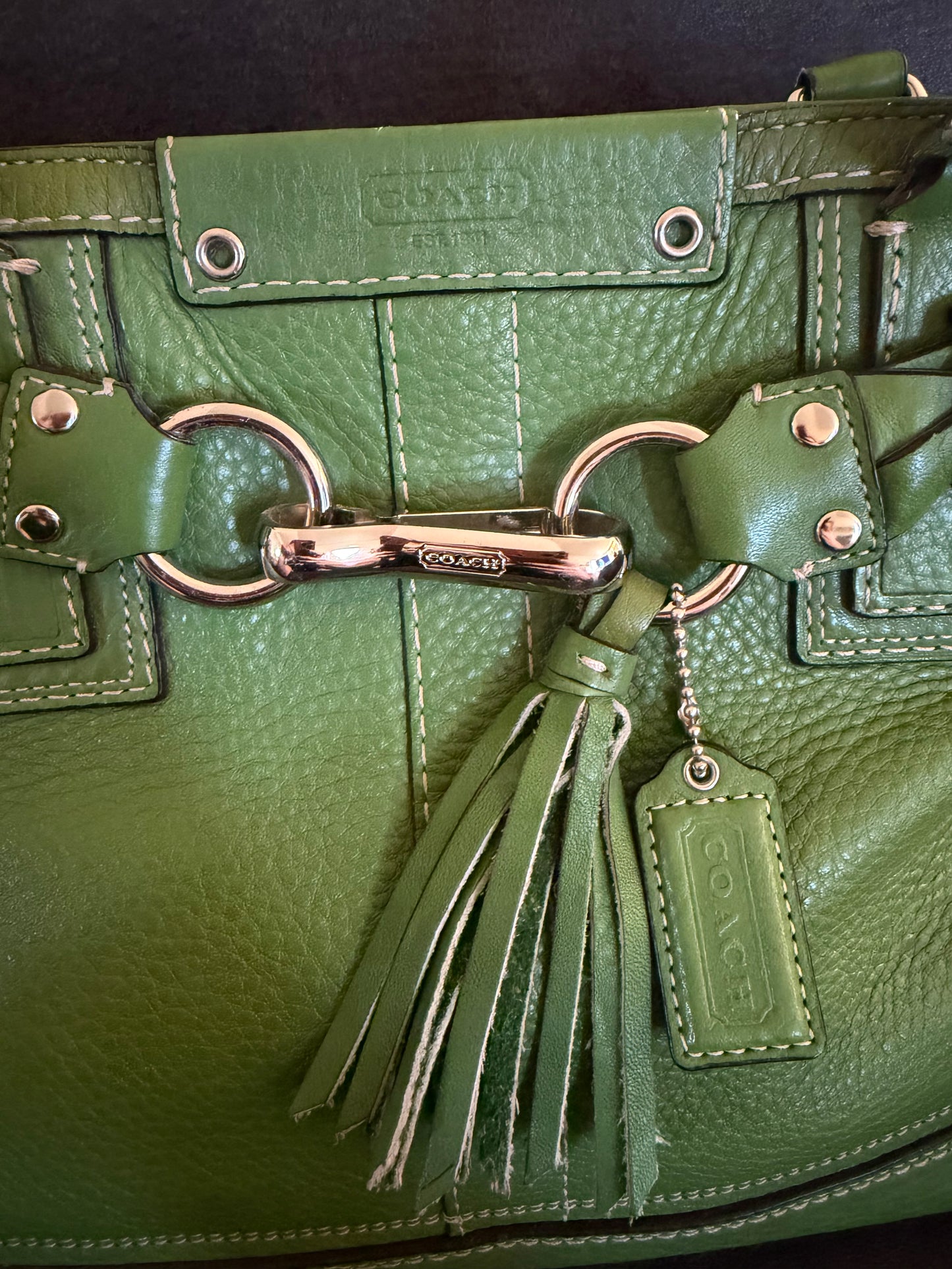 Coach Hampton Tote green pebble leather