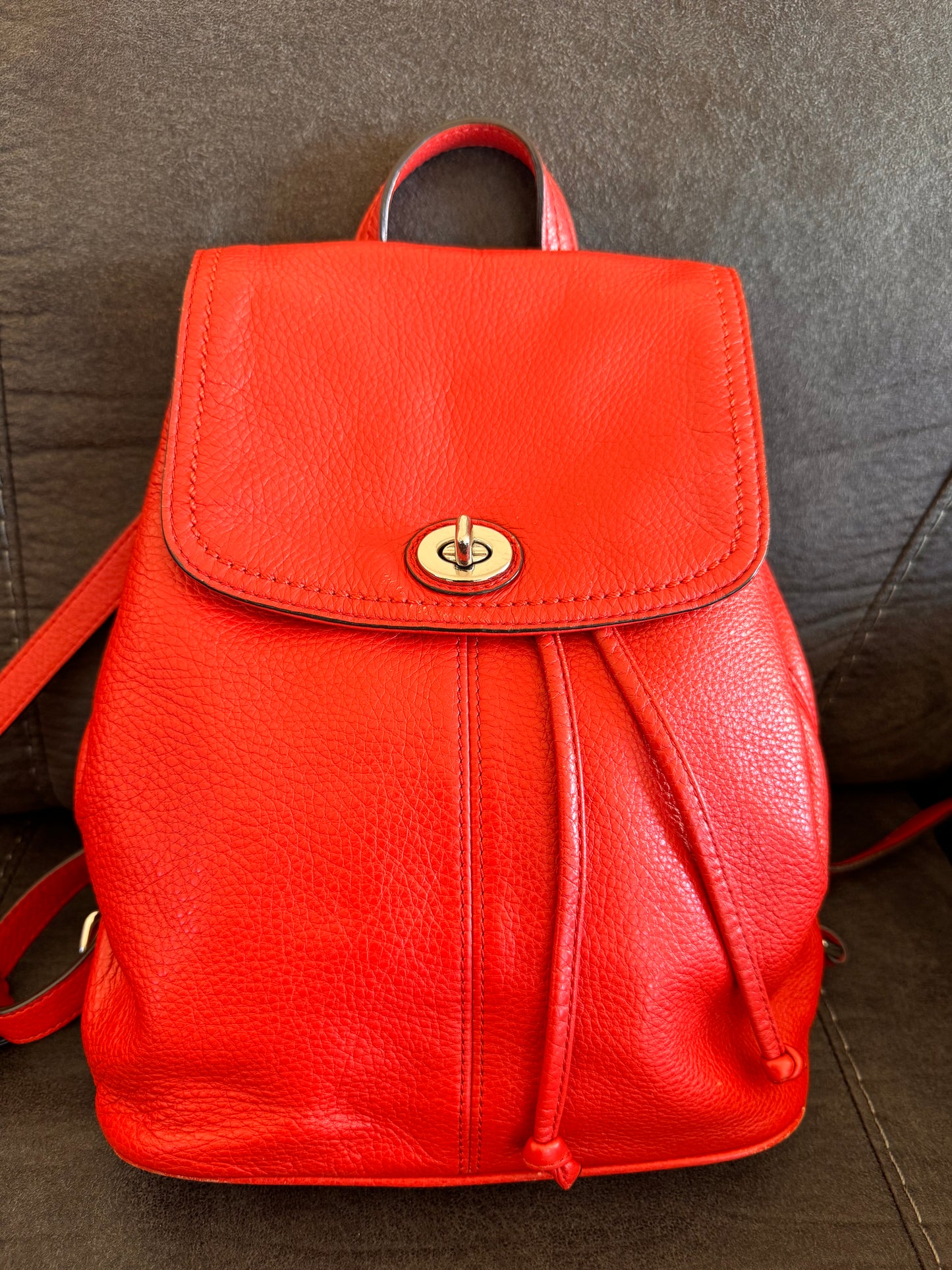 Coach Park Pebbled Red Leather Backpack